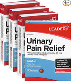LEADER Urinary Maximum Strength, Fast Action for Burning & Urgency, Phenazopyridine Hydrochloride 95 mg, 30 Tablets, 4-Pack