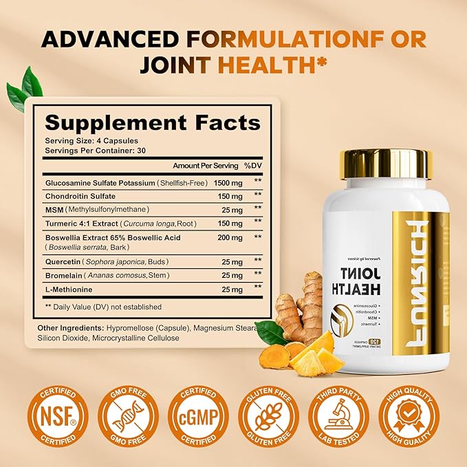 Joints Health Suppplement, Glucosamine Chondroitin MSM - Joint Support Supplement for Women and Men with Turmeric, MSM &Boswellia, for Cartilage, Joint Health and Flexibility - 3 Bottles