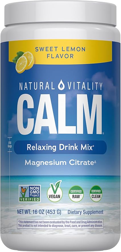 Natural Vitality Calm, Magnesium Supplement, Anti-Stress Drink Mix Powder, Gluten Free, Vegan, & Non-GMO, Sweet Lemon, 16 oz