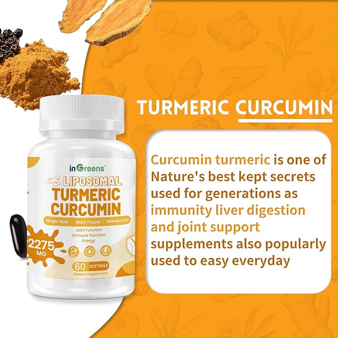inGreens Turmeric Supplement 2275mg, 95% Curcumin, Liposomal Curcumin for Best Absorption, Curcumin Supplement for Joint Support, Bottled in USA - 300 Softgels