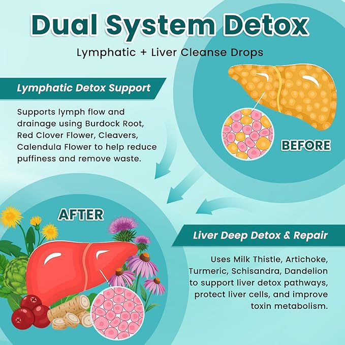 2 Pack Liposomal Lymphatic Drainage Drops, Liver Cleanse Detox & Repair Liquid Supplement with Milk Thistle, Dandelion, Burdock Root - Lymph & Liver Detox, Antioxidant, Strawberry Flavor 4 Fl Oz