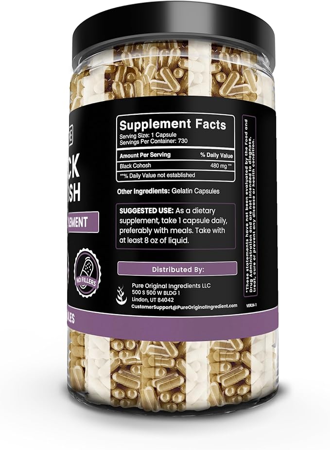 Pure Original Ingredients Black Cohosh (730 Capsules) No Magnesium Or Rice Fillers, Always Pure, Lab Verified