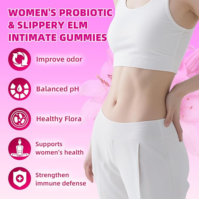 Women's Probiotic Slippery Elm Gummies - Her Juicy Probiotics for Feminine Health, Supports pH Balance & Immune System, Pineapple Flavor, 60 Count
