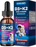 Vitamin D3 K2 Drops for Kids - Liquid Supplement with Magnesium for Calcium Absorption, Joint Health, Teeth & Heart - Non-GMO, Vegan, Strawberry, 2 Fl Oz - Kids Ages 4+