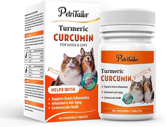 Turmeric Curcumin for Dogs – Hip & Joint Support, Heart & Immune Health Supplement, Immune System Booster, Joint Care for All Breeds & Ages, 60 Chewable Tablets