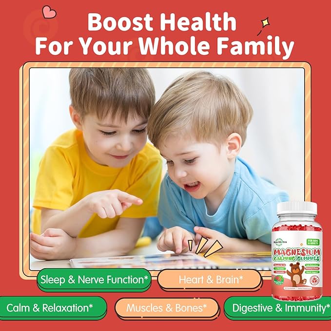Magnesium Glycinate Gummies for Kids - Kids Magnesium Glycinate Gummies Supplement with L-Theanine, Vitamin B6, D3 for Kids & Adults Sleep Calm Relaxation Brain Bones,Sugar Free Raspberry 120ct