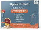 Hydralyte Liver Support + Electrolyte Mix with Milk Thistle, Turmeric, Ginger, Prickly Pear, Green Tea Extract Formulated for Rapid Rehydration (Blood Orange Ginger, 20 Packets)