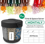 HIONXMGA Large Pill Dispenser with 7 Compartments, Portable Pill Bottle Organizer for Travel, Anti-Mix Supplement Organizer Easy Twist Wide-Opening, BPA-Free Pill Box Container, Black-Translucent