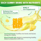 Pack of 2 Iron Gummies for Women & Men, Iron Supplement Plus Calcium, Zinc, Folate & Vitamin B12, C, B6 - Energy Support, Immune Health, Pineapple Flavor, 120 Count