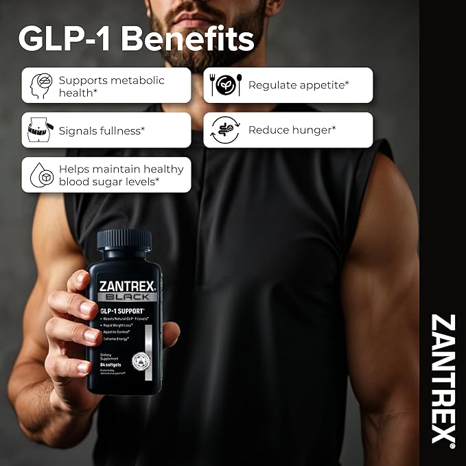 Zantrex Black – Naturally Boost GLP-1 & Metabolism Support | Thermogenic Energy, Weight Management Formula | 60 Pills