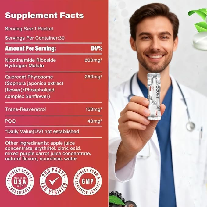 NAD Resveratrol Supplement, NAD+ Liquid Supplement 1000mg, with Nicotinamide Riboside, Resveratrol & PQQ, NAD Supplements for Men & Women, Healthy Aging & Boosts Cellular Energy – 30 Packs