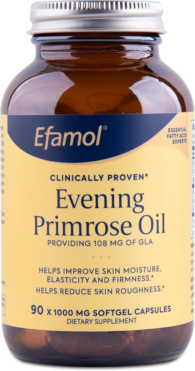 Efamol Pure Evening Primrose Oil - Natural Skin Supplement - Aids with Skin Firmness, Hydration, Wrinkles & Smoothness - with Omega-6 GLA - 90 Softgels