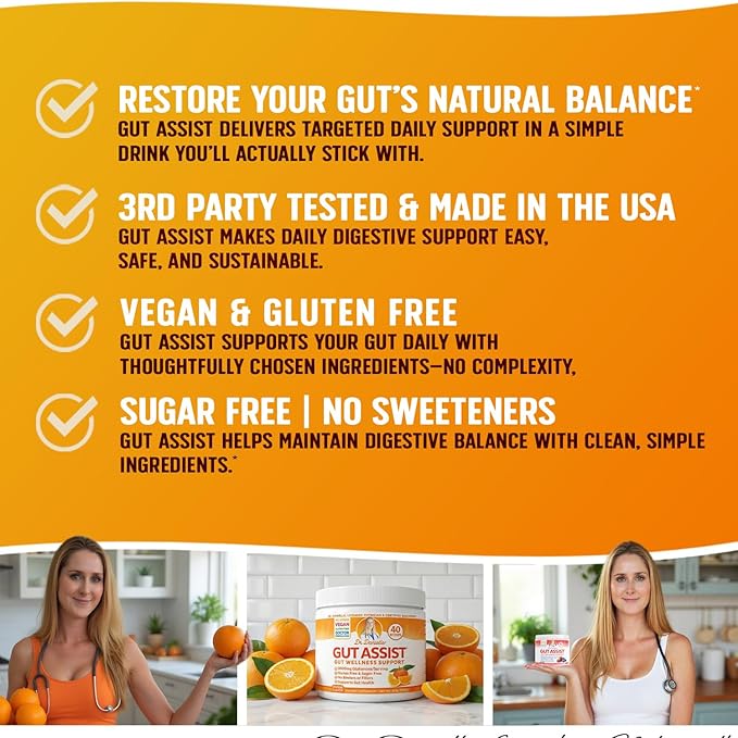 Leaky Gut Support Powder | L-Glutamine Gut Lining Formula | Gut Assist by Dr. Danielle, Orange Flavor
