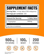 BulkSupplements.com L-Tryptophan Powder - Tryptophan Supplement, Amino Acid Supplement - Gluten Free, 500mg per Serving, 100g (3.5 oz) (Pack of 1)