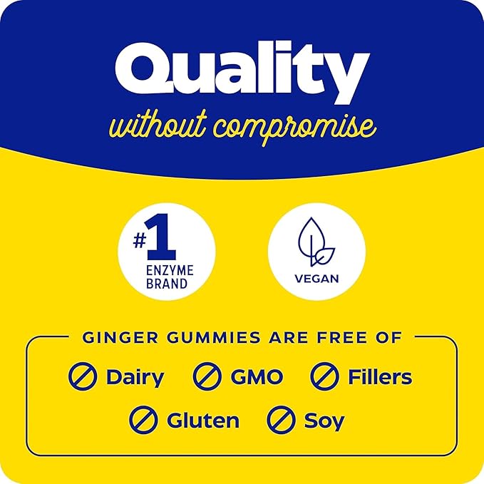 Enzymedica Ginger Root & Vitamin B6 Gummies for Women & Men, Support for Occasional Nausea, Helps Digestion, Vegan, Gluten Free - 60 Count