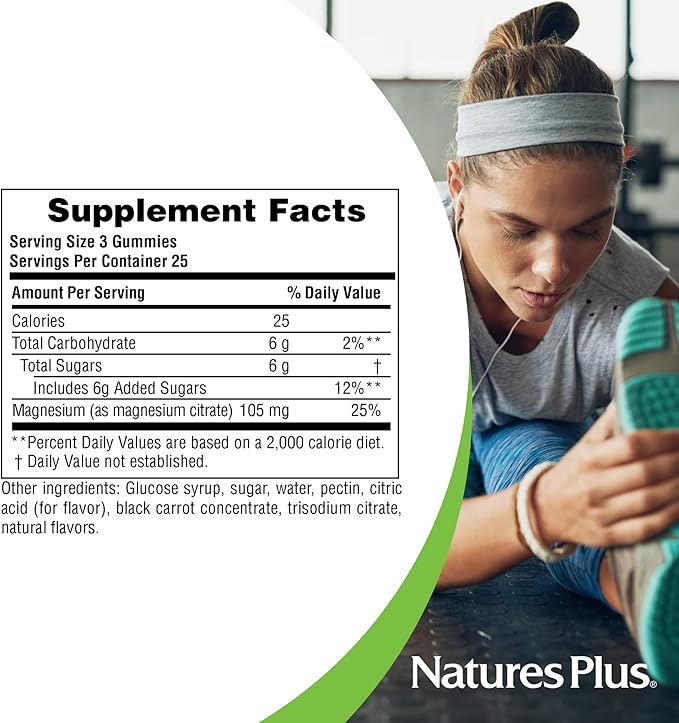 NaturesPlus Gummies Magnesium Citrate - 75 Gummies, Raspberry - Helps Calm the Mind & Body, Supports Bone Density - Vegetarian, Gluten Free, Non-GMO - 25 Servings