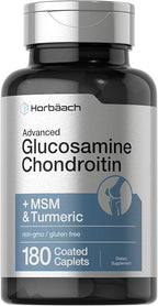 Horbäach Glucosamine Chondroitin | Plus MSM & Turmeric | 180 Coated Caplets | Non-GMO, Gluten Free Supplement