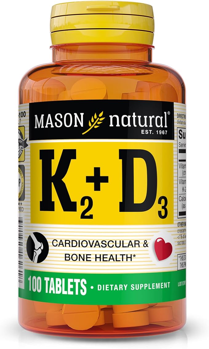 MASON NATURAL Vitamin K2 + D3, 100,Day Supply, with Calcium for Normal Bone and Muscle Support, Tablets