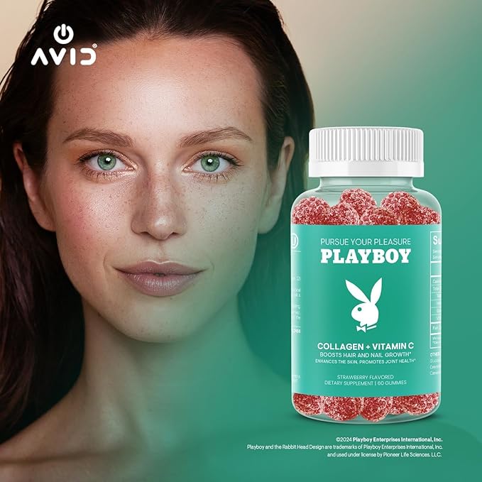 Playboy - Collagen + Vitamin C Gummies for Hair, Skin, Nails & Joint Health (60 Gummies) - Strawberry Flavored Vitamin C & Collagen Supplement for Women & Men - Non-GMO, Gluten Free, Nut Free-2 Pack