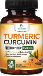 Turmeric Curcumin Supplement - 2400mg Organic Turmeric Per Serving - 95% Curcuminoids & BioPerine Black Pepper Extract for Best Absorption - Natural Vegan Joint Support - Bottled in USA - 60 Capsules