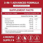 CoQ10-400mg-Softgels with PQQ & Omega 3, Maximum Absorption Coenzyme Q10, Powerful Antioxidant for Heart Health & Energy Production, 120 Count, Non-GMO