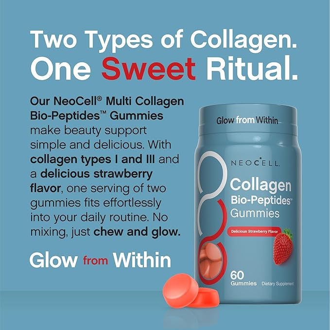 NeoCell Collagen Peptides Gummies | 60 Count | Types I & III | Advanced Formula Supplement | for Women and Men