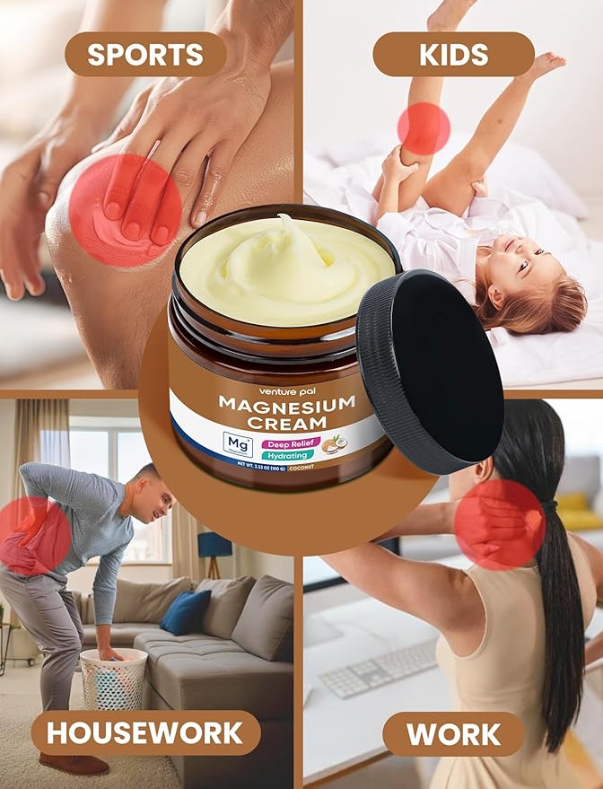 Venture Pal Topical Magnesium Cream, Fast-Absorbing Magnesium Moisturizing Lotion with Coconut Oil, Shea Butter & Hyaluronic Acid, Suitable for Kids