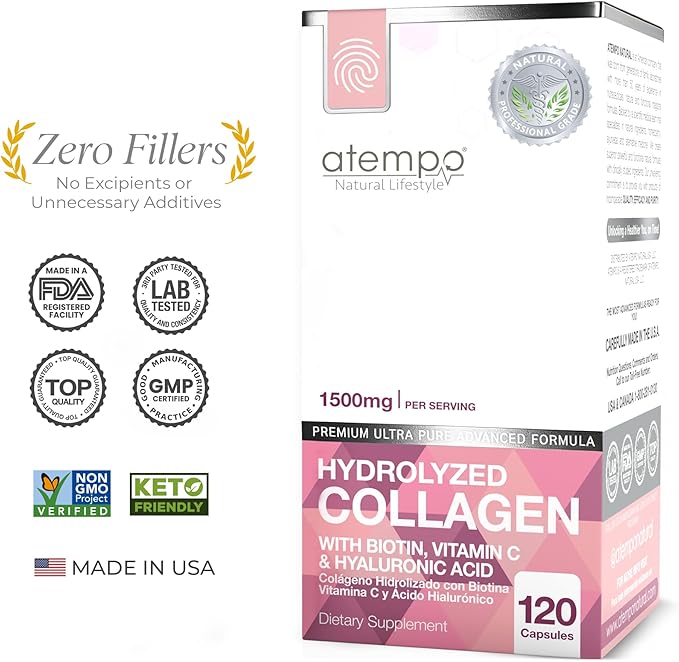 Hydrolyzed Collagen Peptides Pro-Structural Protein for Men and Women 1500mg, Multi Dietary Supplement for Skin, Hair, Bones and Joint Support, 120 Capsules