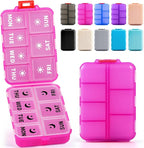 Foldable & Portable Weekly Pill Organizer 2 Times a Day with Clear Printed Labels - 7 Day AM PM Medicine Box, Week Daily Travel Pill Case Holder for Medications, Vitamin, Supplement - Clear Pink