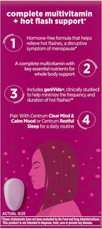 Centrum Complete Multivitamin Supplement + Hot Flash Support Menopause Support Tablets, with Clinically Studied geniVida, 30 Count