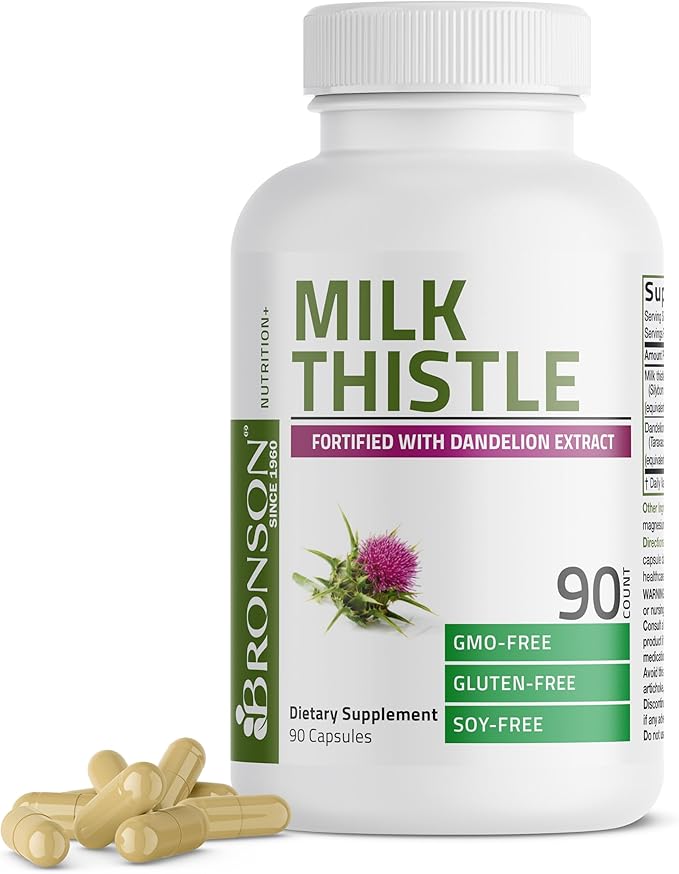 Bronson Milk Thistle Silymarin Marianum & Dandelion Extract Liver Health Support, Antioxidant Support, Detox, 90 Capsules