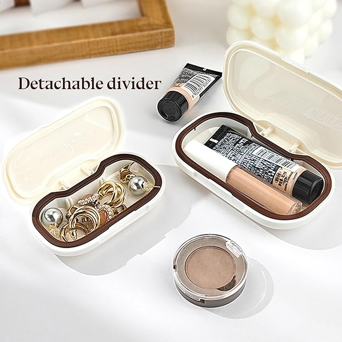 HyJeryty 6-Compartment Pill Organizer - Small Compact Daily & Travel Pill Case Container for Vitamins, Medication and Supplements - Portable Black Medicine Pill Box Holder with Stylish Cute Design