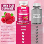 Haohan Vitamin B2 400mg with Magnesium Gummies for Migraine and Nervous System Support in Sugar-Free Vegan Raspberry Flavor, 60 Count for Adults and Kids