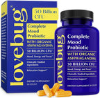 LoveBug Complete Mood Probiotics for Women - 50 Billion CFU, 10 Clinically Studied Strains, Lactobacillus Bifidobacterium Probiotic with Ashwagandha Digestive Health, Mood Support Supplement, 30 Count