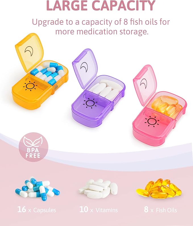 FEATY Weekly Pill Organizer 2 Times a Day with Same-Side Large Opening for Easy Filling & Retrieving, Color Tracking 7 Day AM PM Pill Box with Large BPA Free Pill Case for Vitamins, Fish Oils (Black)
