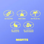 Misfits Vegan Protein Bars - Chewy Cookie Dough | Nutrition Bars - 15g Protein, 1g Sugar, Plant-based, Low Carb, Non-GMO, Gluten Free Snacks | Pack of 12