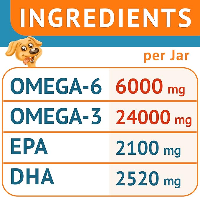 Omega 3 Fish Oil for Dogs (180Ct) - Skin&Coat Chews - Dry & Itchy Skin Relief + Allergy Support - Shiny Coat - EPA&DHA Fatty Acids - Salmon Oil Chews Promotes Heart - Peanut
