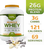 MFL Muscle Whey Protein l 28g of Protein l 8g BCAAs l Keto Friendly l Low Carbs l 5 lbs. (Vanilla Bean)