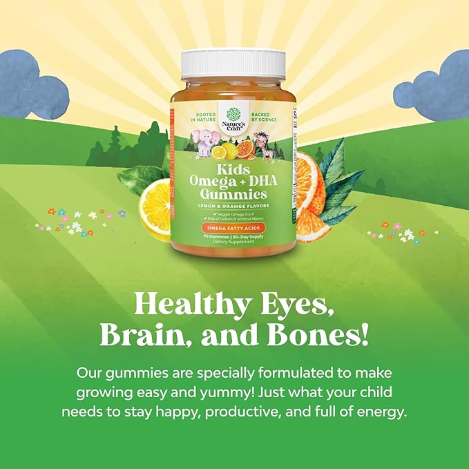 Kids DHA Omega 3 Gummies for Kids - Delicious Fish Free DHA Omega 3 Gummies with Vegetarian 6 9 for Vision Brain & Immunity - Non GMO Supplement Fish & Gluten Free - 90 Count