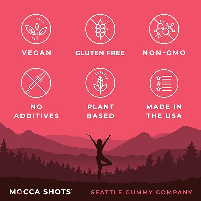 SGC Highest Concentration 100 mg Caffeine per Gummy, 2 Gummies per Pack, 6-Pack Mocca Shots Raspberry Chocolate Plant-Based Instant Energy with Herbal nootropics