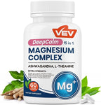 VEV Deep Calm 15 in 1 Magnesium Glycinate & Citrate Complex Capsules, Cortisol Supplements for Women – Easy to take Formula with Ashwagandha & L-Theanine, 60 Vegan Capsules