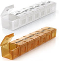 BUG HULL Weekly Pill Organizer Large 2 Packs, Extra Large Travel Pill Organizers, Pill Box 7 Day, Travel Pill Case, Medicine Pill Organizer for Vitamins, Supplements and Medications (Brown+White)