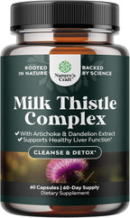 Liver Support Milk Thistle Supplement for Liver Cleanse Detox & Repair - Advanced Milk Thistle and Dandelion Root Supplement with Artichoke Extract - Dandelion Capsules for Detox - 60 Ct