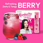TEAZEN Berry Kombucha Tea, Hydration Drink Mix, Sugar Free, Live Probiotics & Prebiotics, 30 Sticks, 5.29oz
