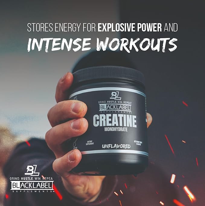 BLACKLABEL Supplements Creatine Monohydrate Powder, 60 Servings – Unflavored Creatine Powder for Muscle Gain and Strength Support – Daily Creatine Supplement for Men and Women, 5g per Serving