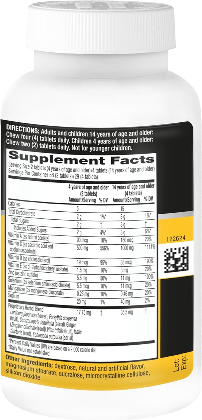 Airborne Vitamin C 1000mg (per Serving) - Citrus Chewable Tablets (116 Count in a Bottle), Gluten-Free Immune Support Supplement, with Vitamins A C E, Zinc, Selenium, Echinacea, Ginger, Antioxidants