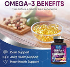 Omega 3 Fish Oil Supplements - 2400mg Fish Oil Per Serving - Triple Strength Omega-3 with EPA & DHA Fatty Acids - Natural Heart, Brain & Immune Support - Wild Caught, Bottled in USA - 120 Softgels