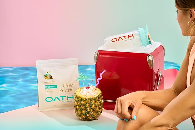 Oath Nutrition Clear Whey Isolate Protein Powder, Coconut Colada, 20g Complete Protein per Serving, No Added Sugar, Grass-Fed, 21 Servings