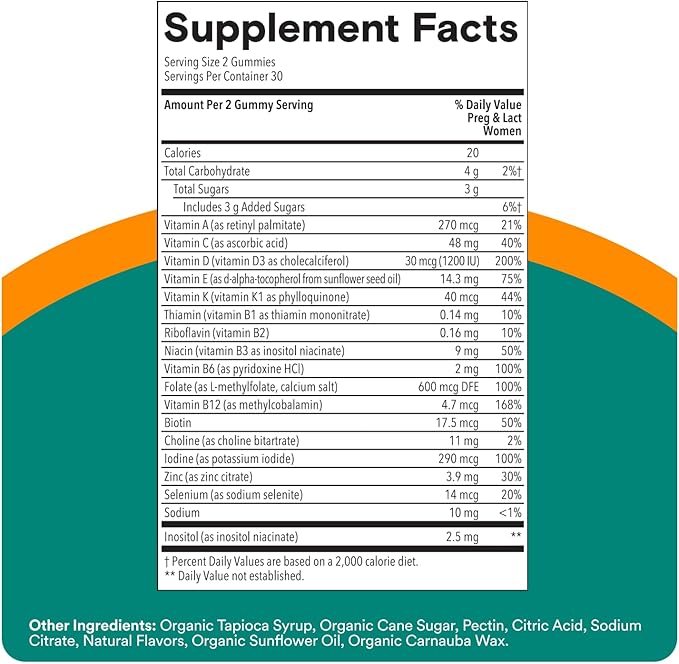 SmartyPants Prenatal Vitamins for Women, Multivitamin Gummies: Pre and Postnatal Vitamins, Biotin, Methylfolate,Vitamin D3,C,Vitamin B12, B6, A, K & Zinc, Inositol,60 Count (30 Day Supply) (Pack of 2)