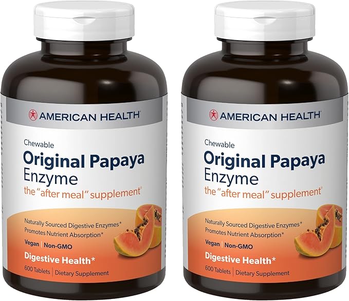American Health Enzymes Chewable Original Papaya Enzyme 600 Tablets - Pack of 2